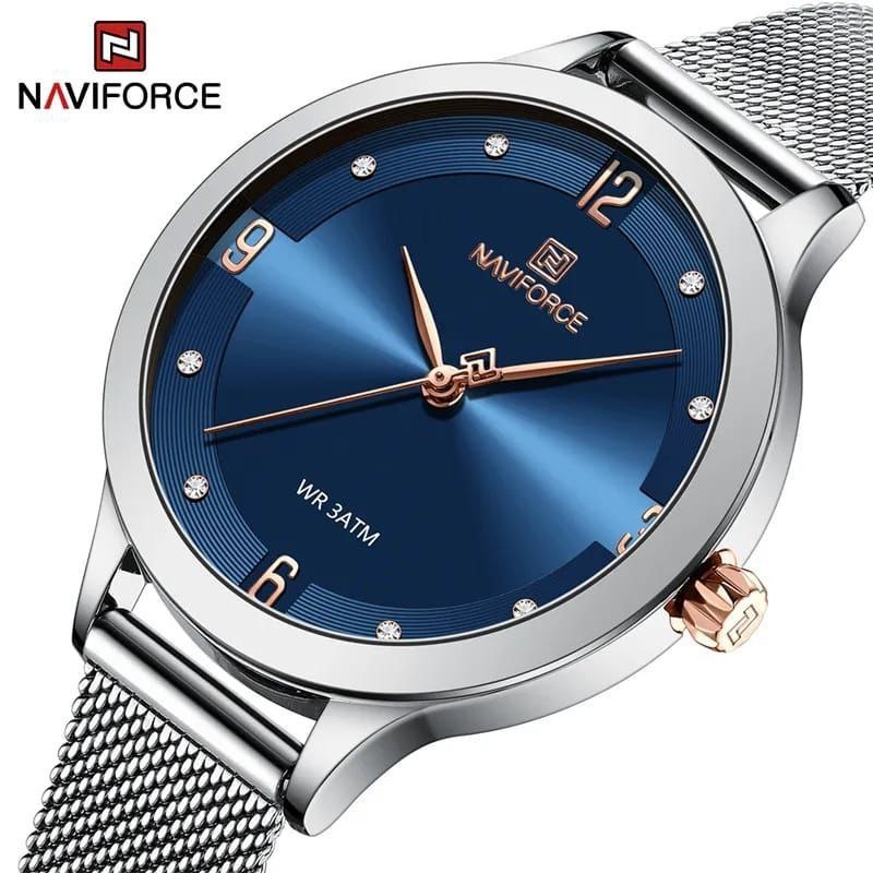 NAVIFORCE LADIES #NF5023 ADJUSTABLE MESH STRAP BLACK SILVER BLUE NAVIFORCE BRANDED BOX