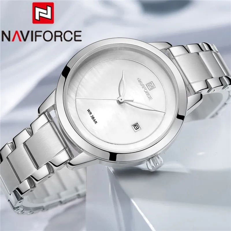 NAVIFORCE LADIES #NF5008 DATE DISPLAY WATER RESISTANT STAINLESS STEEL BLUE ROSE-GOLD YELLOW-GOLD SILVER NAVIFORCE BRANDED BOX