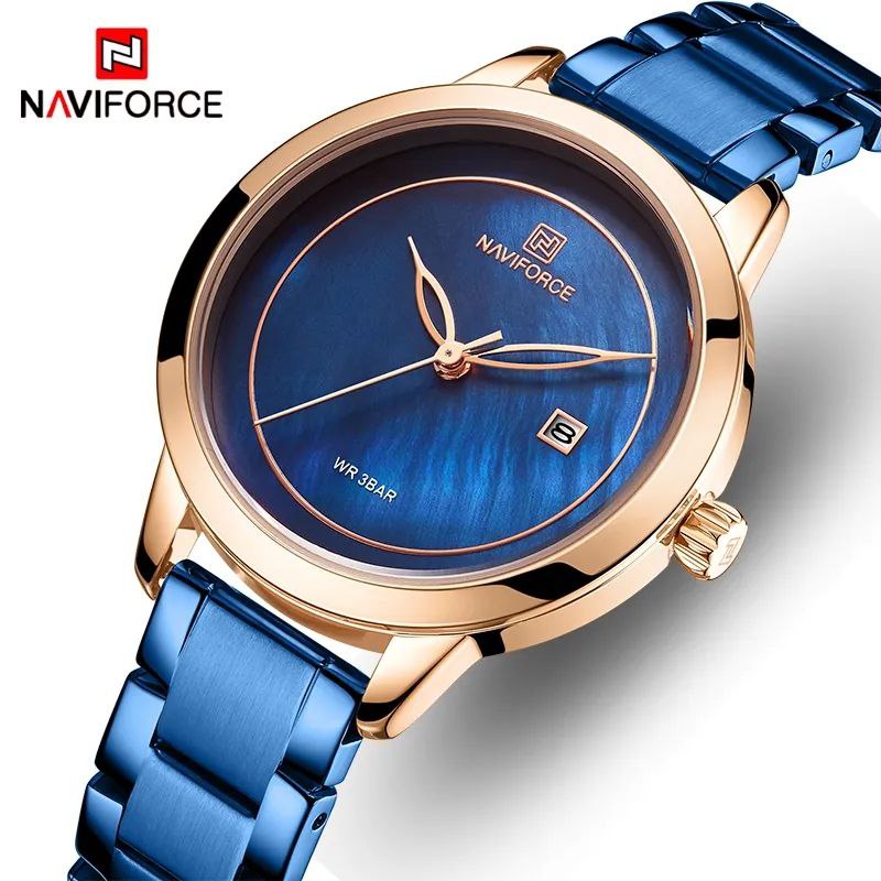 NAVIFORCE LADIES #NF5008 DATE DISPLAY WATER RESISTANT STAINLESS STEEL BLUE ROSE-GOLD YELLOW-GOLD SILVER NAVIFORCE BRANDED BOX