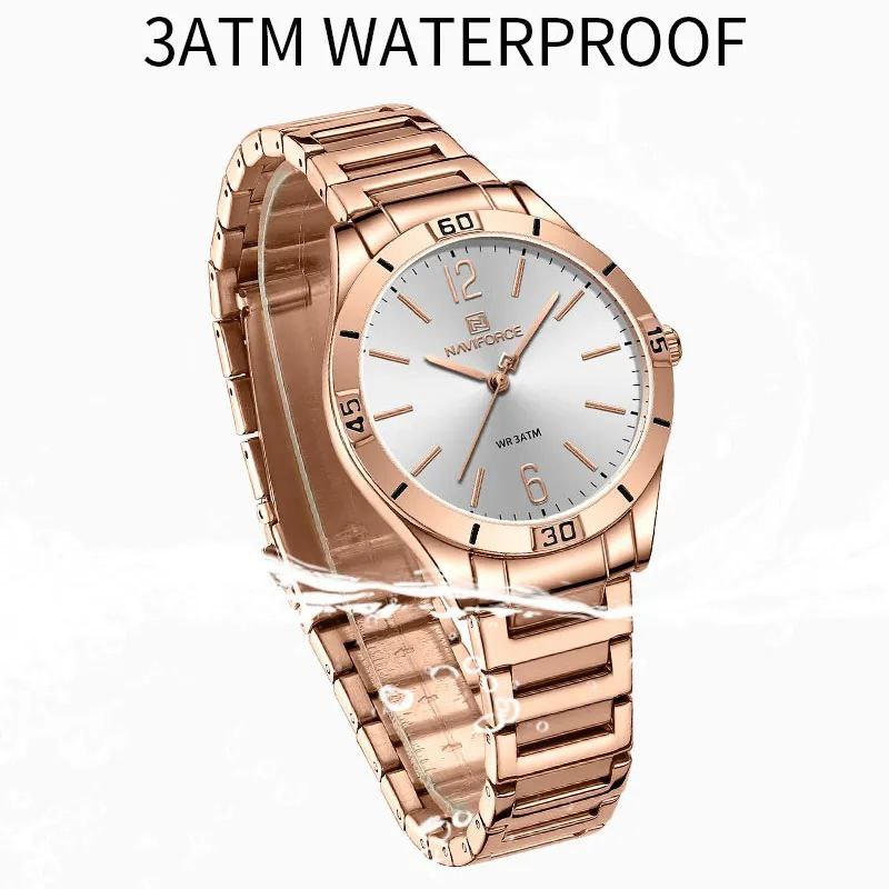 NAVIFORCE LADIES #NF5029 WATER RESISTANT STAINLESS STEEL ROSE-GOLD YELLOW-GOLD SILVER-BLACK SILVER-CYAN NAVIFORCE BRANDED BOX ENQUIRIES