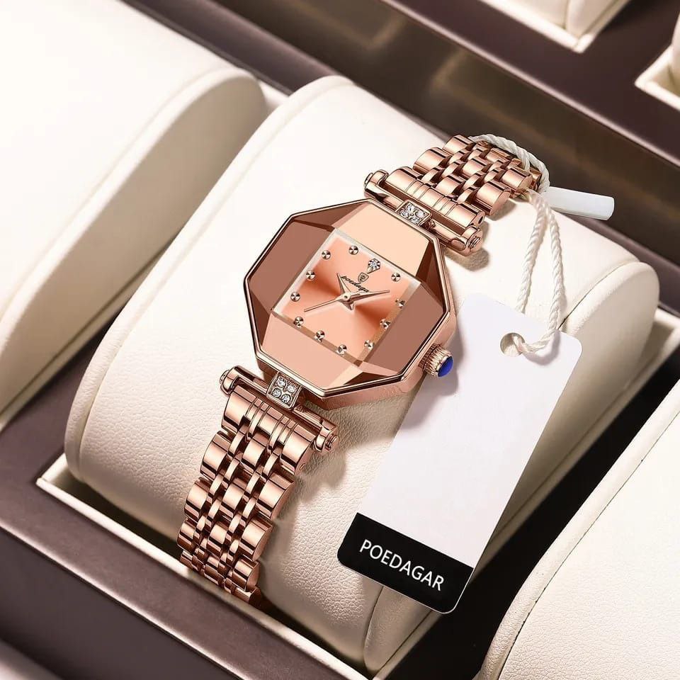#POEDAGAR LADIES 368 ROSE WINE ROSE GOLD WATER RESISTANT STAINLESS STEEL BATTERY POWERED