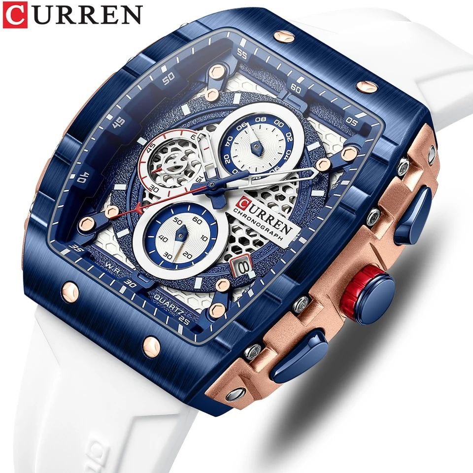 CURREN CHRONOGRAPH GENTS WATCH RUBBER STRAP CHRONOGRAPH MOVEMENT DATE DISPLAY BATTERY POWERED CURREN BRANDED BOX ENQUIRIES
