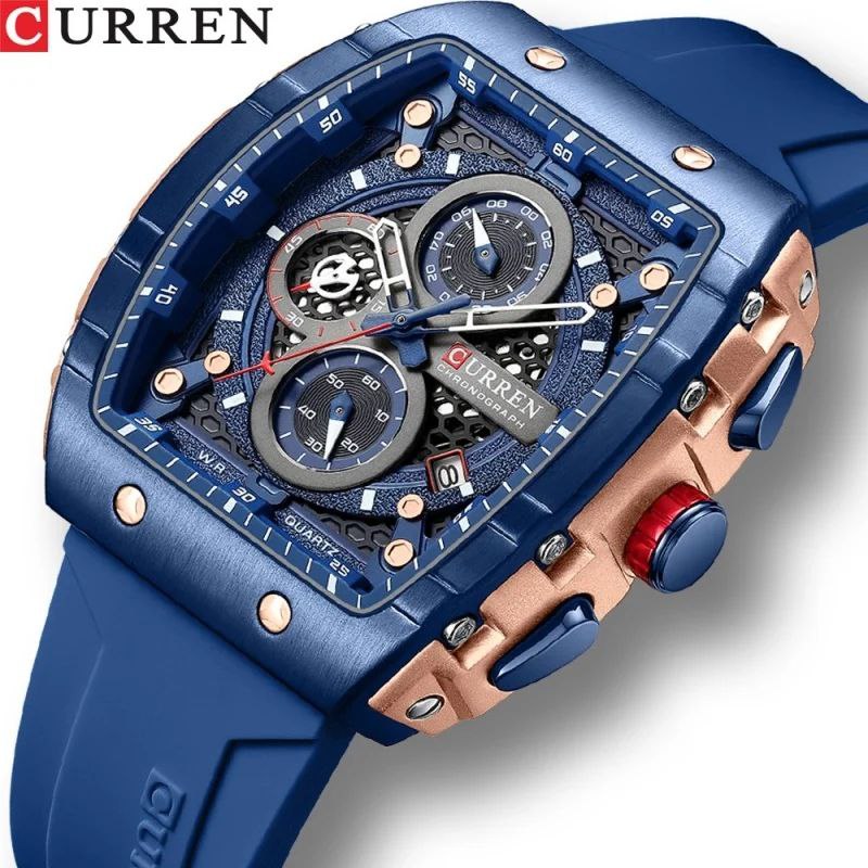 CURREN CHRONOGRAPH GENTS WATCH RUBBER STRAP CHRONOGRAPH MOVEMENT DATE DISPLAY BATTERY POWERED CURREN BRANDED BOX ENQUIRIES