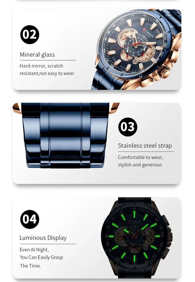 CURREN GENTS #8363 WATER RESISTANT BATTERY POWERED DATE DISPLAY CHRONOGRAPH MOVEMENT LUMINOUS CURREN BRANDED BOX ENQUIRIES