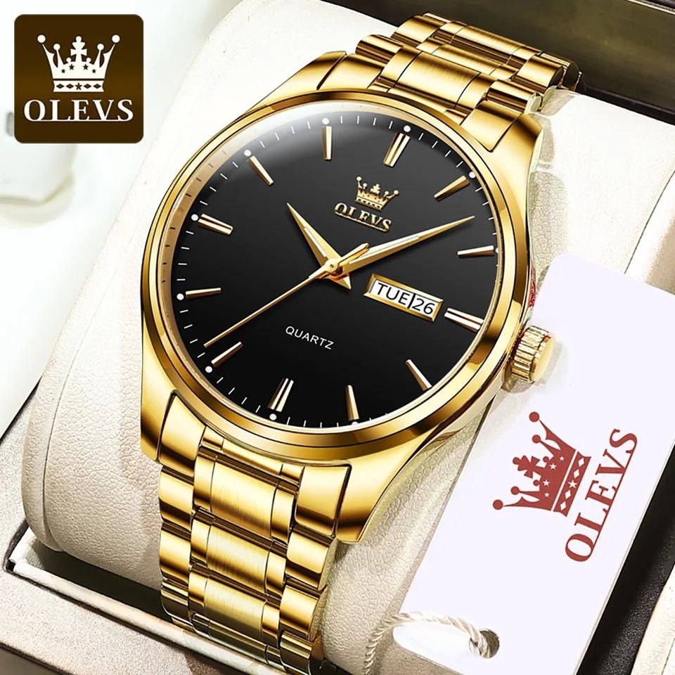 OLEVS MEN WATCH STAINLESS STEEL BATTERY POWERED DAY&DATE DISPLAY WATER RESISTANT HD LUMINOUS OLEVS BRANDED BOX GIFT BAG ENQUIRIES
