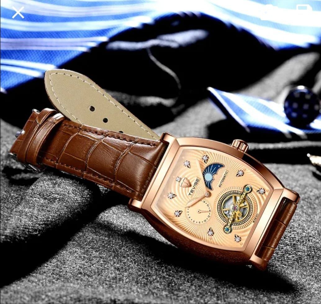 TEVISE AUTOMATIC GENTS WATCH TOURBILLON MACHINE MOON PHASE BLACK