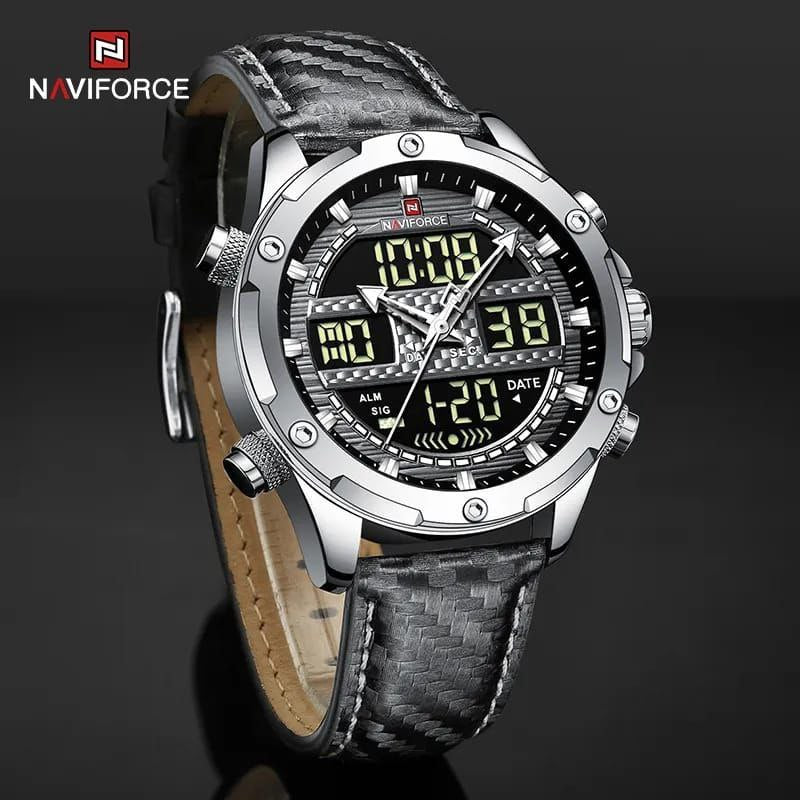 #NAVIFORCE GENTS WATCH #NF 9194 ANALOGUE & DIGITAL DISPLAY LIGHT BUTTON WATER RESISTANT BATTERY POWERED GREY BLACK