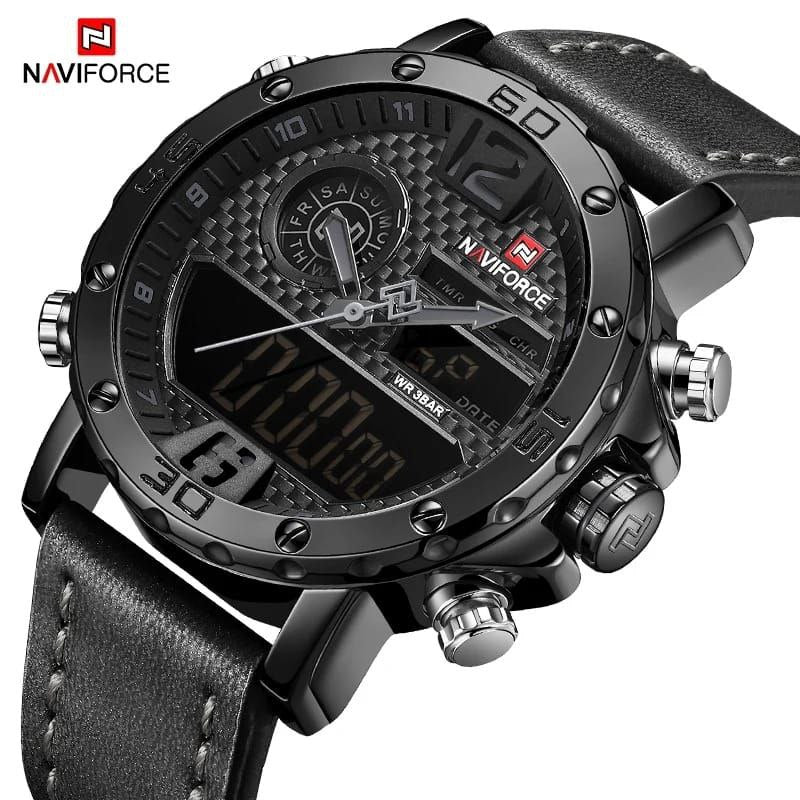 #NAVIFORCE GENTS WATCH #NF 9134 ANALOGUE & DIGITAL DISPLAY LIGHT BUTTON WATER RESISTANT BATTERY POWERED BLACK-RED BROWN BLACK