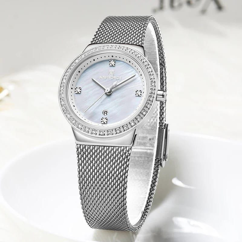 #NAVIFORCE LADIES #NF 5005 DATE DISPLAY WATER RESISTANT ADJUSTABLE MESH STRAP SILVER BLUE ROSE GOLD ENQUIRIES