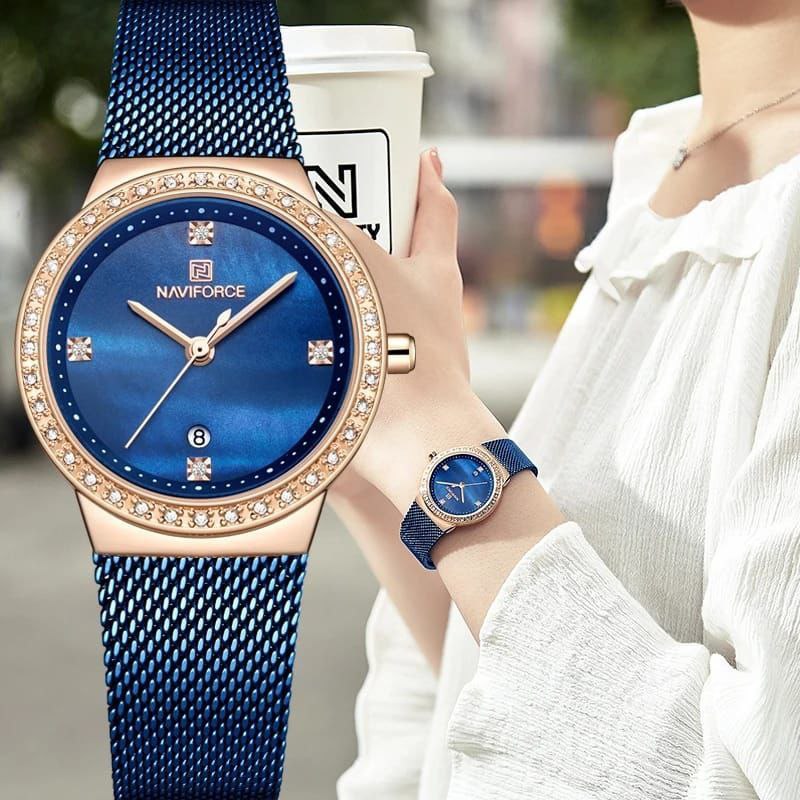 #NAVIFORCE LADIES #NF 5005 DATE DISPLAY WATER RESISTANT ADJUSTABLE MESH STRAP SILVER BLUE ROSE GOLD ENQUIRIES