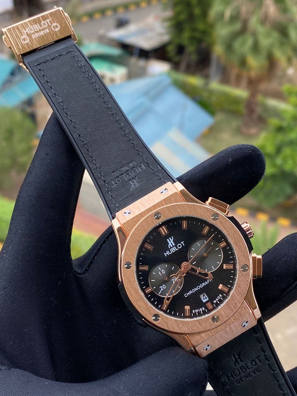 #HUBLOT CHRONOGRAPH BATTERY POWERED CHRONOGRAPH MOVEMENT DATE DISPLAY HUBLOT BRANDED BOX