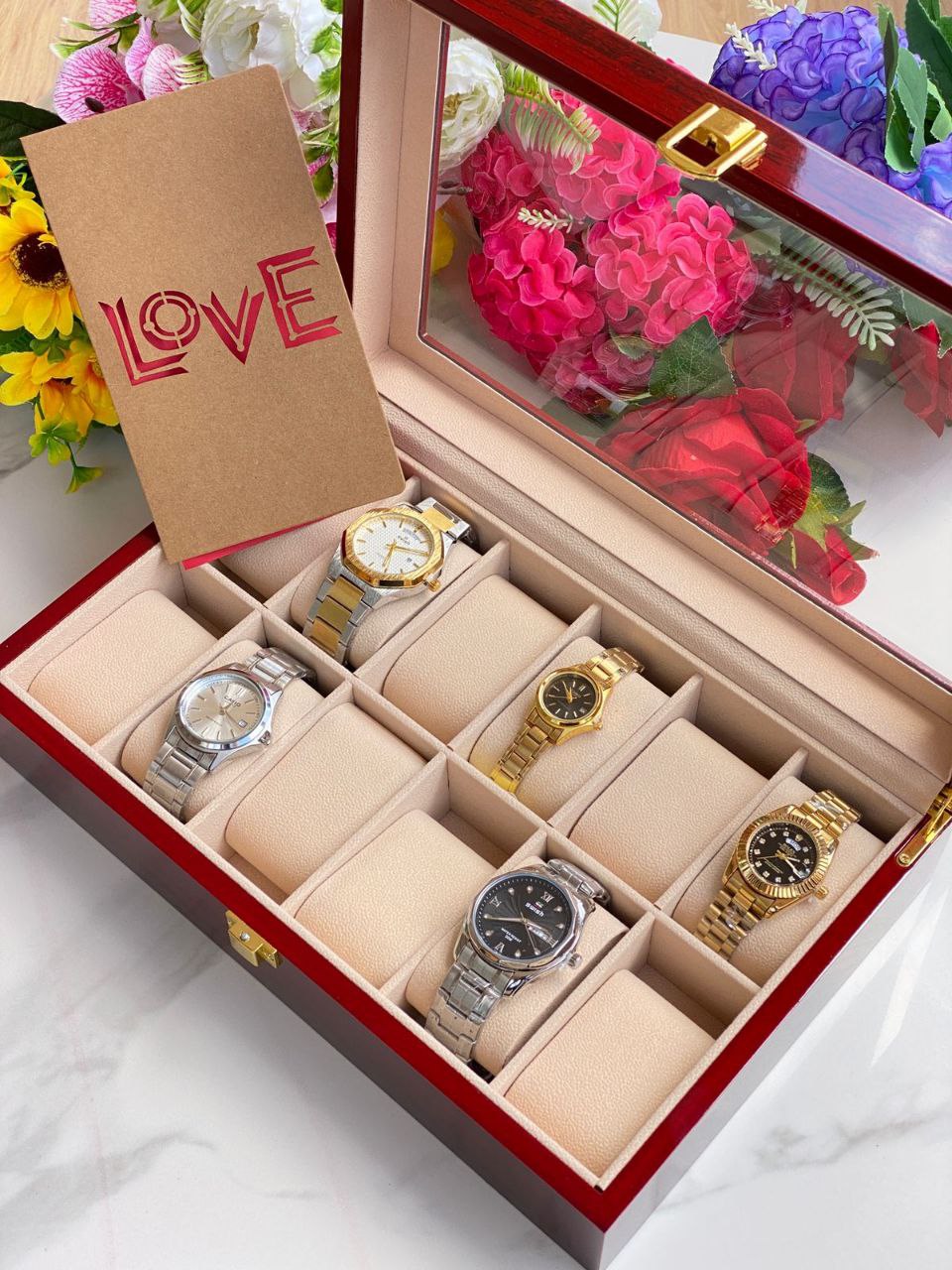 WATCH ORGANIZER GIFT PACK 12 SLOTS HIGH QUALITY WOODEN ORGANIZER GIFT CARD