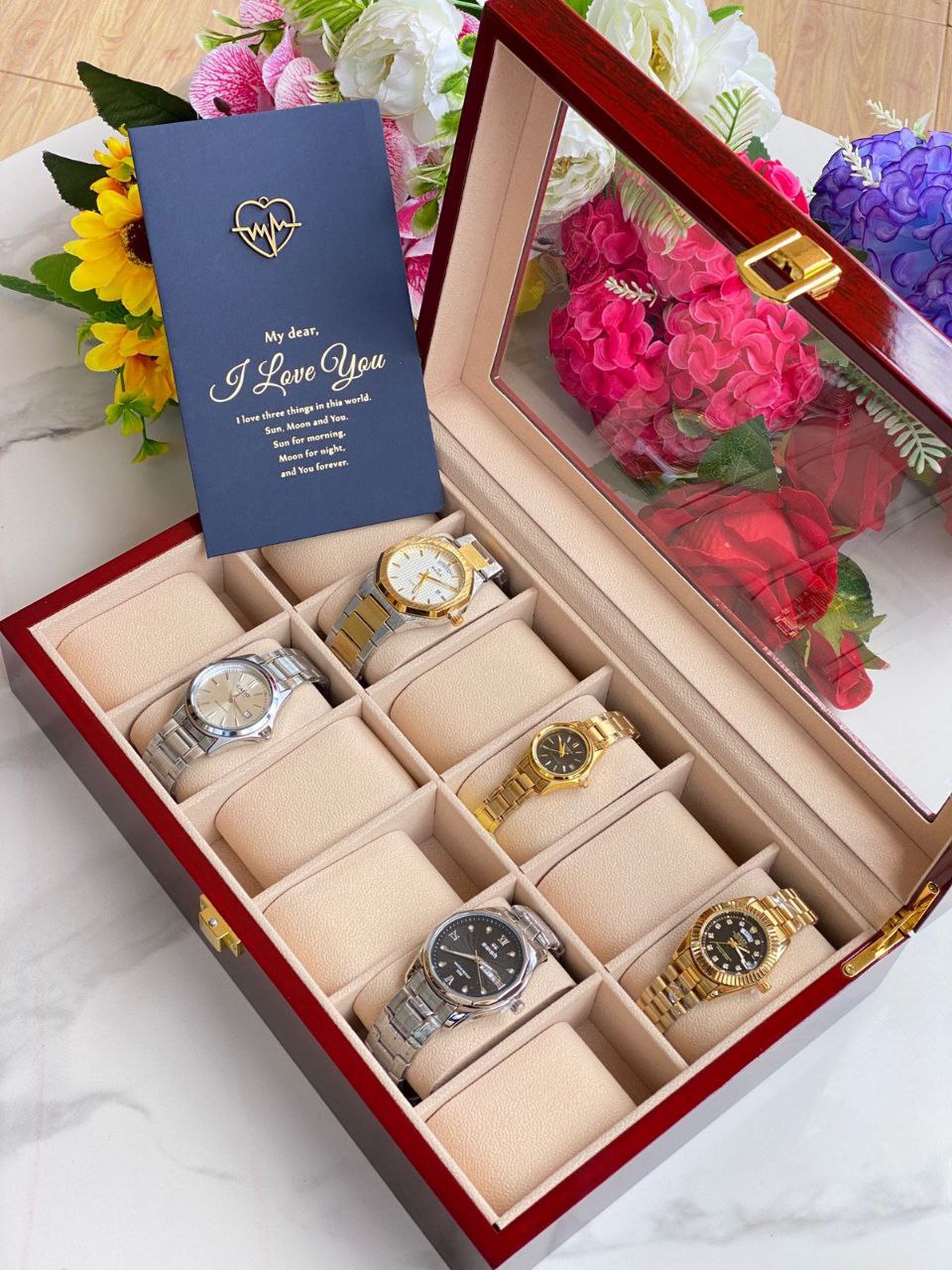 WATCH ORGANIZER GIFT PACK 12 SLOTS HIGH QUALITY WOODEN ORGANIZER GIFT CARD