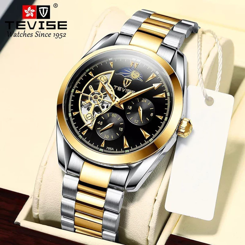 TEVISE AUTOMATIC MEN WATCH TOURBILLON MACHINE STAINLESS STEEL WATER RESISTANT