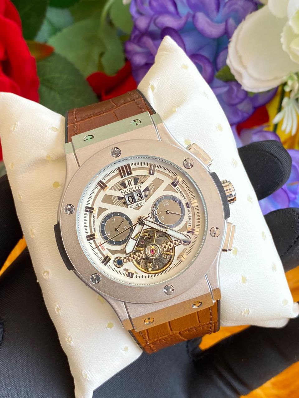 #HUBLOT AUTOMATIC GENTS WATCH TOURBILLON MACHINE WATER RESISTANT HUBLOT BRANDED BOX