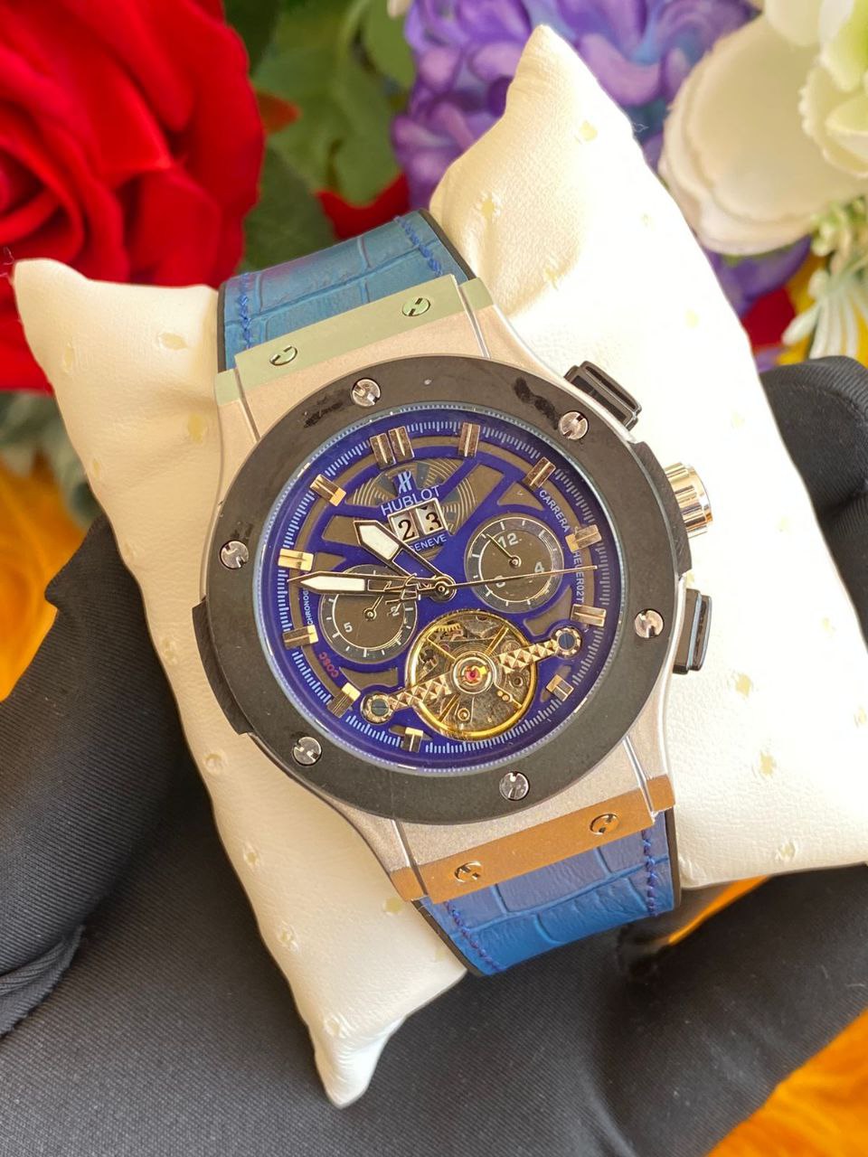 #HUBLOT AUTOMATIC GENTS WATCH TOURBILLON MACHINE WATER RESISTANT HUBLOT BRANDED BOX