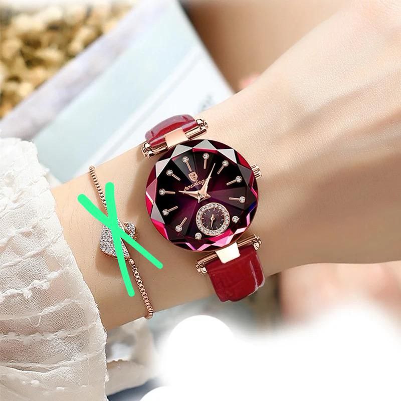 POEDAGAR LADIES 719 (LEATHER STRAP) WATER RESISTANT STAINLESS STEEL BATTERY POWERED PURPLE