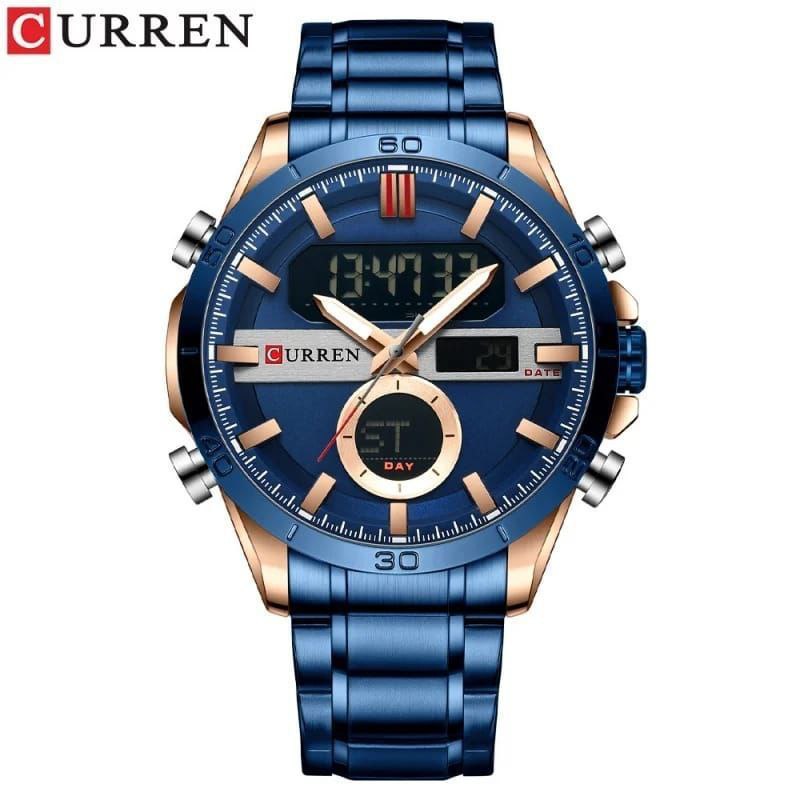 CURREN GENTS WATCH #8384 DUAL TIME DISPLAY WATER RESISTANT BATTERY POWERED LIGHT BUTTON ENQUIRIES
