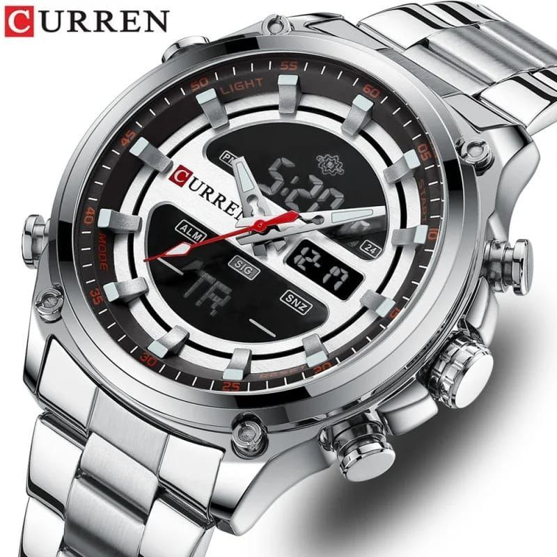 CURREN GENTS #8404 WATER RESISTANT BATTERY POWERED DATE DISPLAY LIGHT BUTTON DUAL TIME DISPLAY 3 COLOR OPTIONS ENQUIRIES 0791-413-303