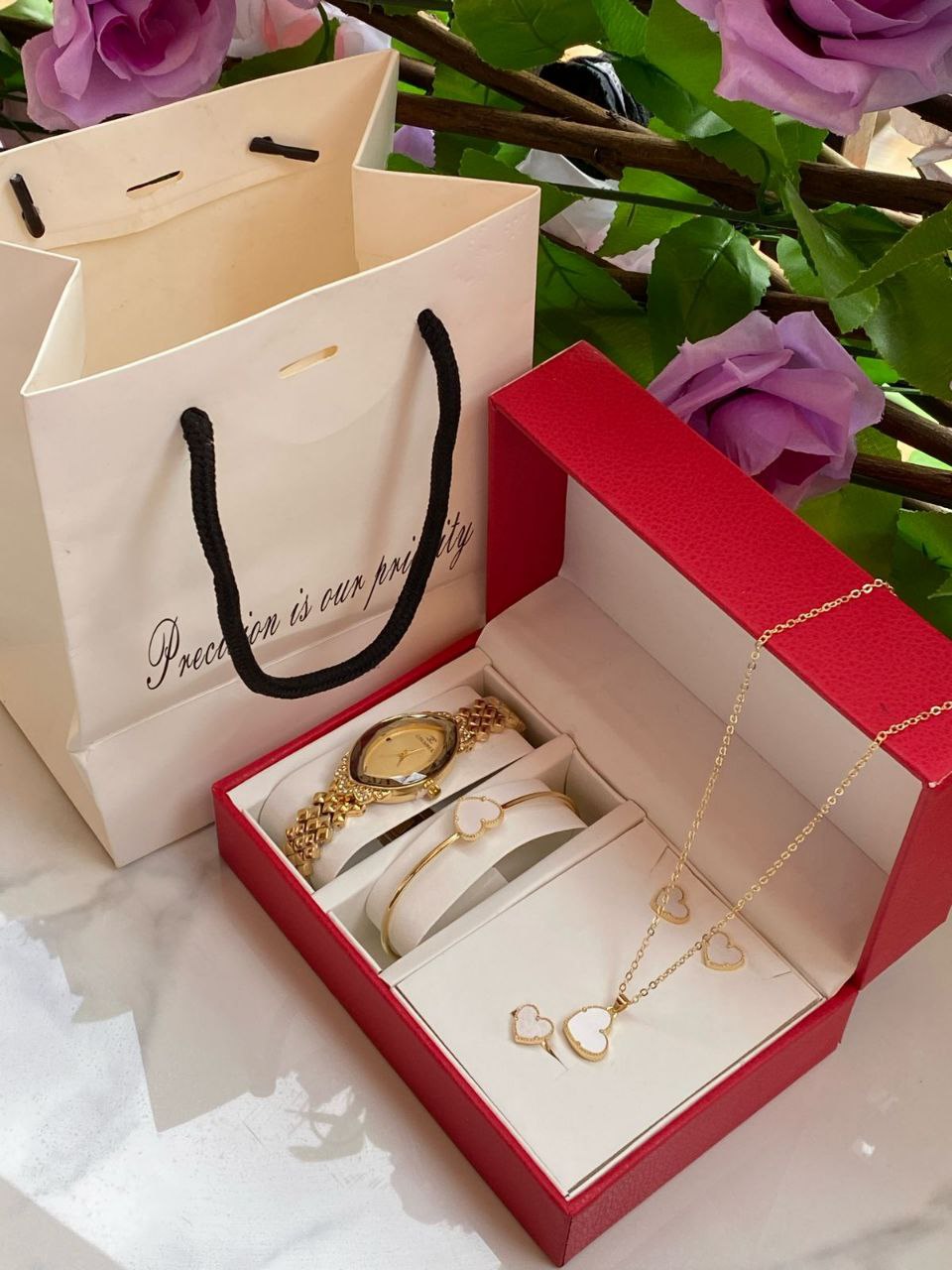 5 1 GIFT SETS WATCH NECKLACE EARRINGS BRACELET RING GIFT BAG