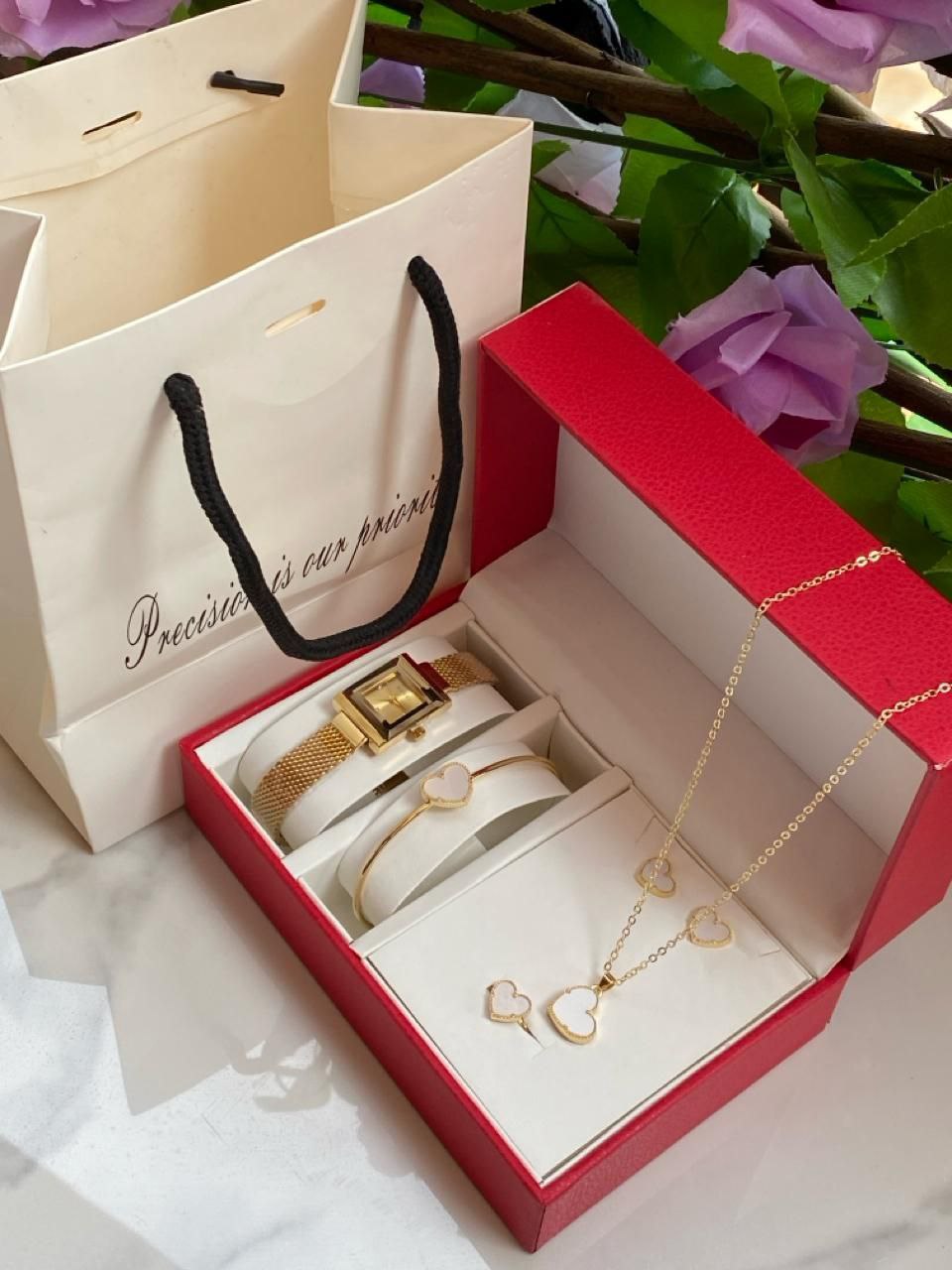 5 1 GIFT SETS WATCH NECKLACE EARRINGS BRACELET RING GIFT BAG
