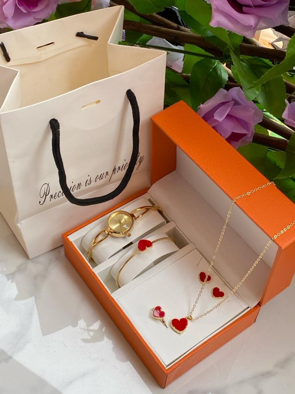 5 1 GIFT SETS WATCH NECKLACE EARRINGS BRACELET RING GIFT BAG