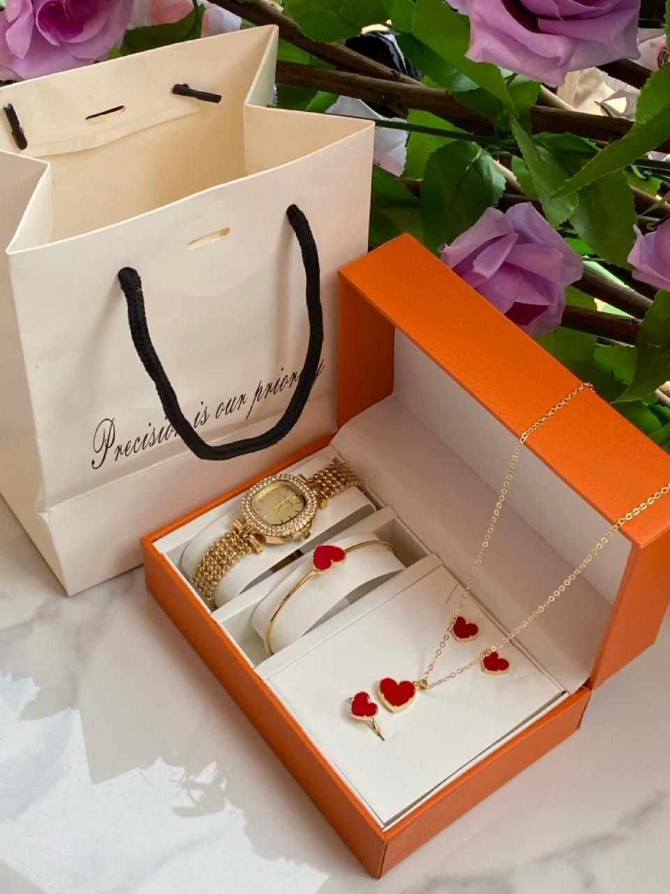 5 1 GIFT SETS WATCH NECKLACE EARRINGS BRACELET RING GIFT BAG