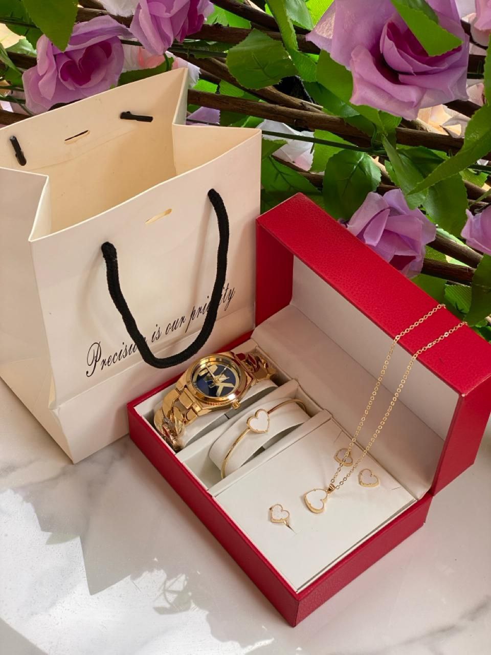 5 1 GIFT SETS WATCH NECKLACE EARRINGS BRACELET RING GIFT BAG