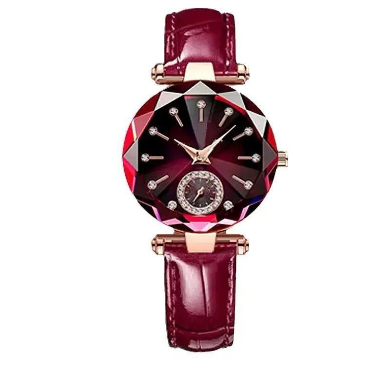 POEDAGAR LADIES 719 (LEATHER STRAP) WATER RESISTANT FINELY POLISHED LEATHER STRAP BATTERY POWERED PURPLE