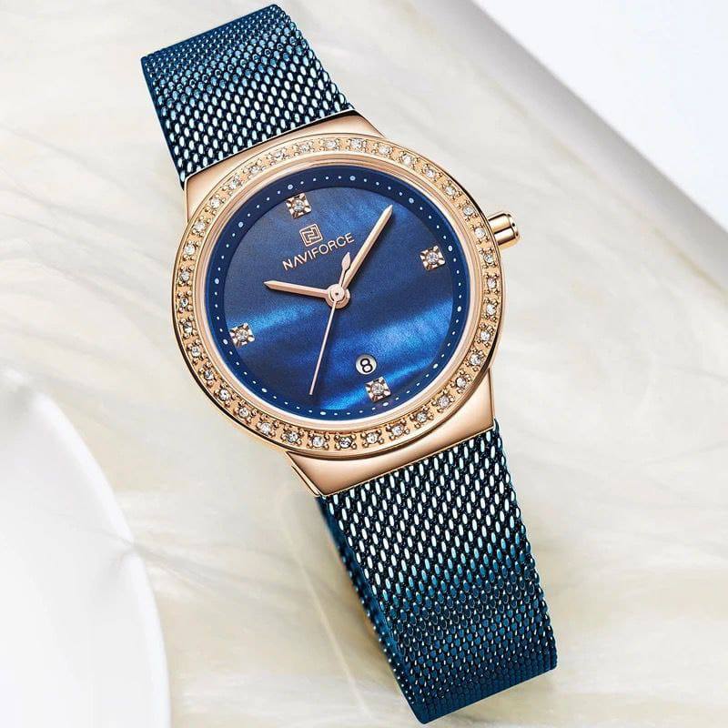 NAVIFORCE LADIES #NF 5005 DATE DISPLAY WATER RESISTANT ADJUSTABLE MESH STRAP SILVER BLUE ROSE GOLD ENQUIRIES