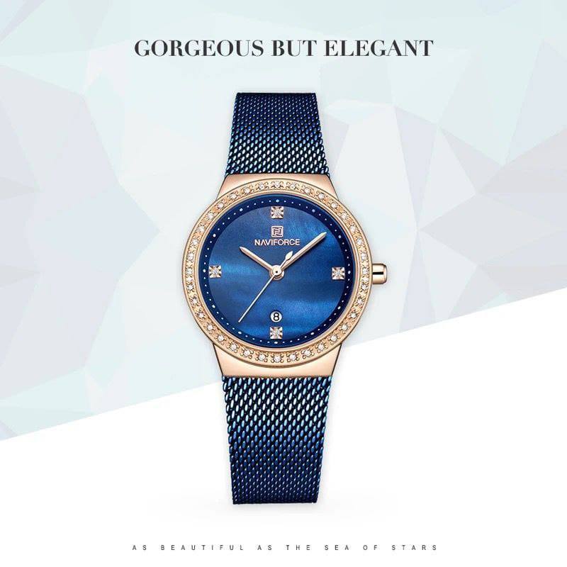 NAVIFORCE LADIES #NF 5005 DATE DISPLAY WATER RESISTANT ADJUSTABLE MESH STRAP SILVER BLUE ROSE GOLD ENQUIRIES