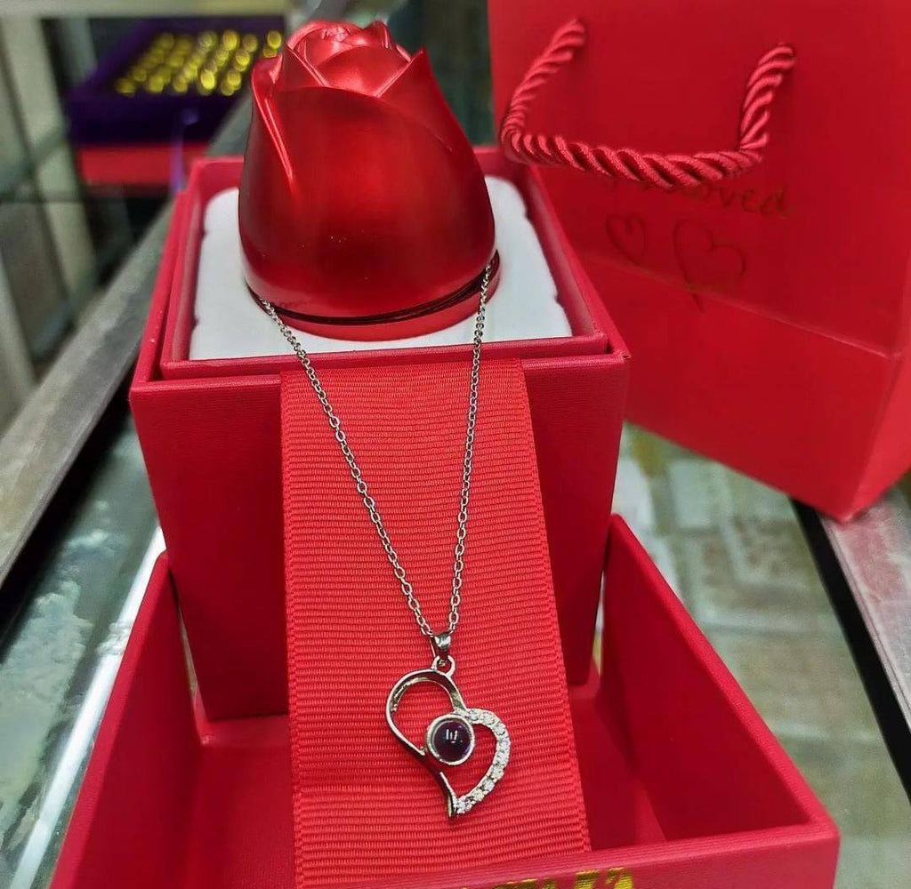 I LOVE YOU NECKLACE 100 LANGUAGES DOZEN PIECES AND ABOVE SILVER ROSE GOLD NECKLACE COMES A BOX AND GIFT BAG