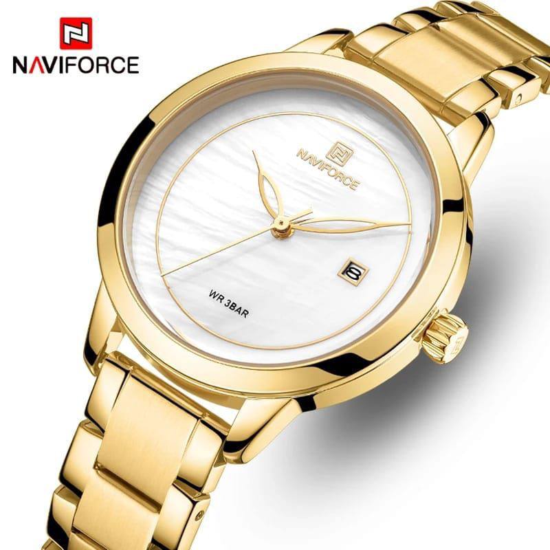 NAVIFORCE LADIES #NF5008 DATE DISPLAY WATER RESISTANT STAINLESS STEEL BLUE ROSE-GOLD YELLOW-GOLD SILVER ENQUIRIES