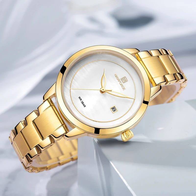 NAVIFORCE LADIES #NF5008 DATE DISPLAY WATER RESISTANT STAINLESS STEEL BLUE ROSE-GOLD YELLOW-GOLD SILVER ENQUIRIES