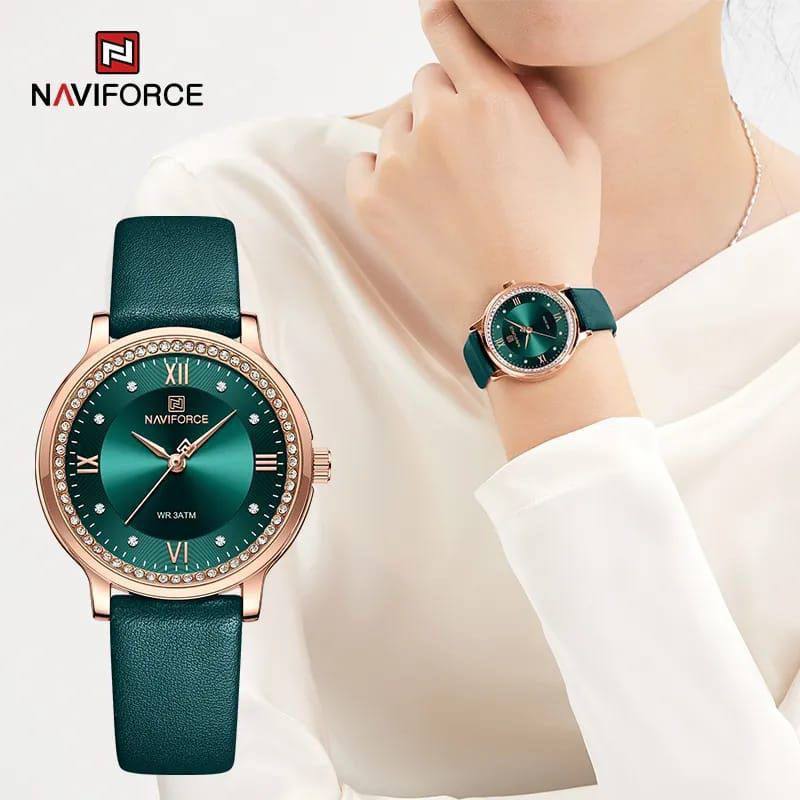 #NAVIFORCE LADIES #NF 5036 TEXTURED LEATHER STRAP WATER RESISTANT 30 ATM BLUE BLACK GREEN ENQUIRIES