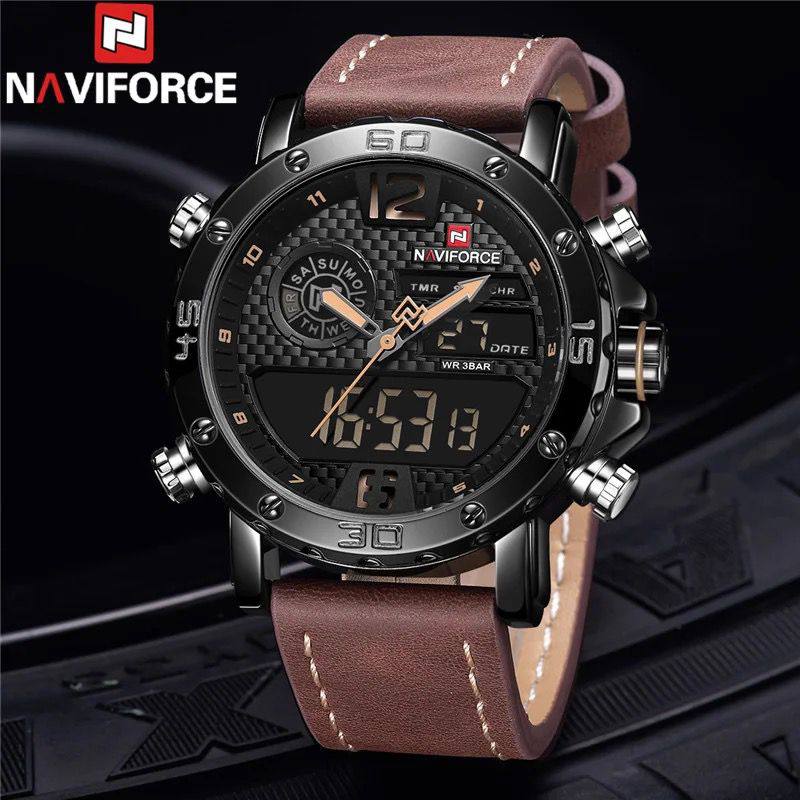 NAVIFORCE GENTS WATCH #NF 9153 ANALOGUE & DIGITAL DISPLAY LIGHT BUTTON WATER RESISTANT BATTERY POWERED