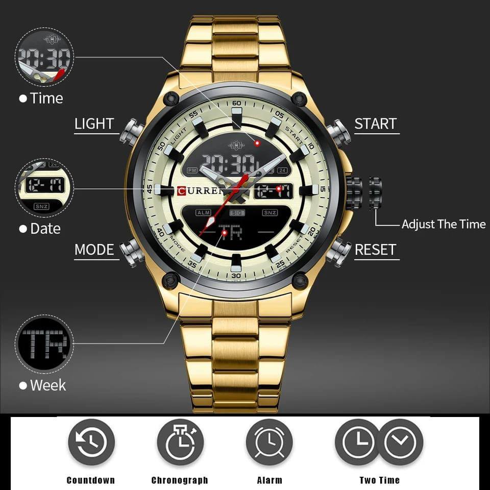 CURREN GENTS #8404 WATER RESISTANT BATTERY POWERED DATE DISPLAY LIGHT BUTTON DUAL TIME DISPLAY 3 COLOR OPTIONS ENQUIRIES