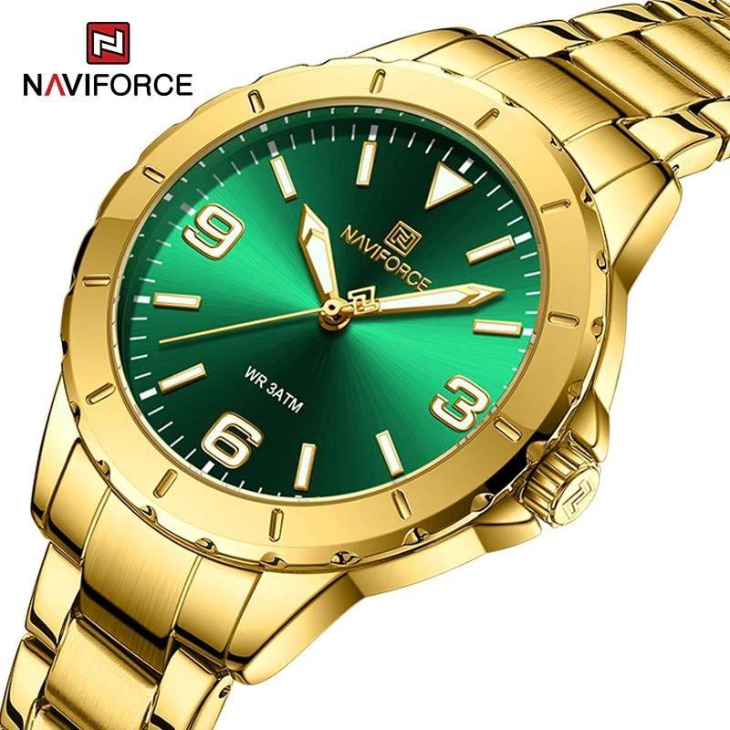 NAVIFORCE LADIES #NF 5022 DATE DISPLAY WATER RESISTANT 50 ATM STAINLESS STEEL LUMINOUS FUNCTION BLUE ROSE GOLD BLACK GOLD-GREEN SILVER ENQUIRIES