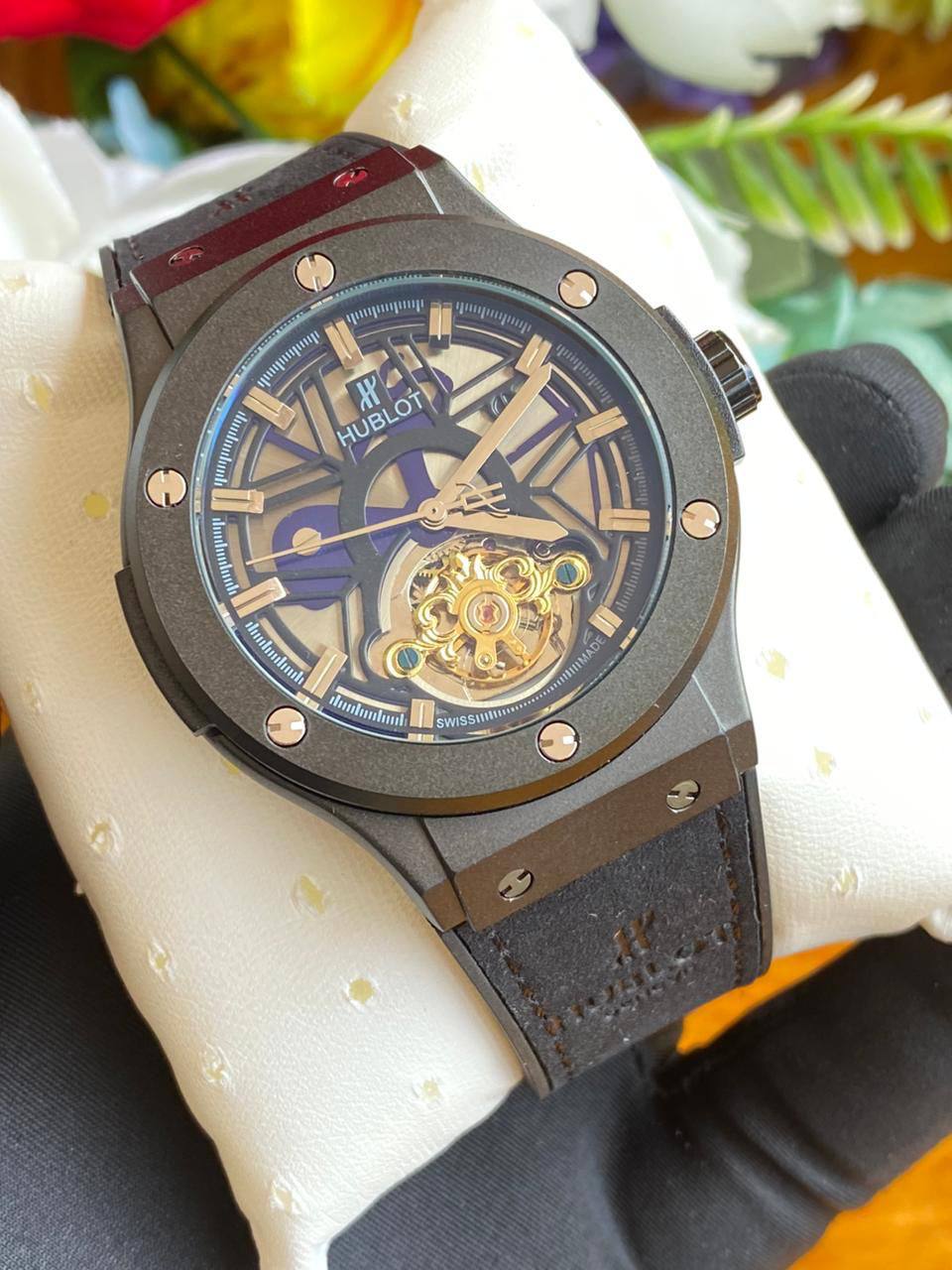 #HUBLOT AUTOMATIC GENTS WATCH TOURBILLON MACHINE WATER RESISTANT HUBLOT BRANDED BOX