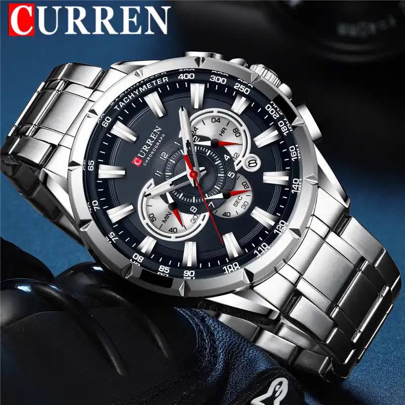 CURREN GENTS #8363 WATER RESISTANT BATTERY POWERED DATE DISPLAY CHRONOGRAPH MOVEMENT LUMINOUS 3 COLOR OPTIONS CURREN BRANDED BOX ENQUIRIES