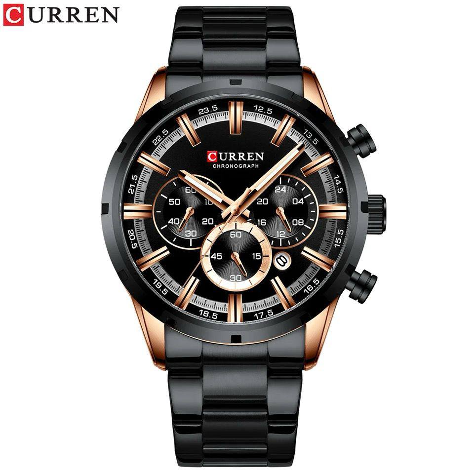 GENTS CURREN 8355 CHRONOGRAPH DATE DISPLAY WATER RESISTANT STAINLESS STEEL BLUE SILVER BLACK CURREN BRANDED BOX ENQUIRIES