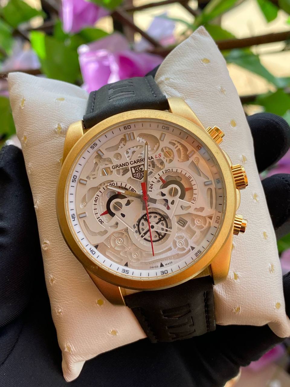 TAG HEUER CARRERA CR7 STAINLESS STEEL LEATHER STRAP CHRONOGRAPH WATER RESISTANT BATTERY POWERED DATE DISPLAY