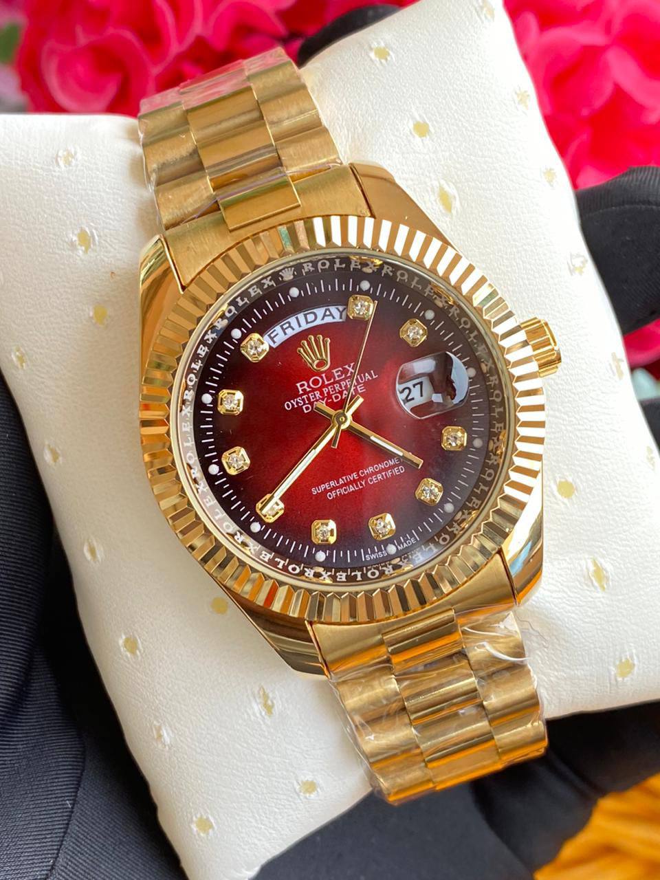 GENTS ROLEX WITH PERPETUAL CALENDAR FULL DAY DISPLAY DATE DISPLAY WATER RESISTANT BATTERY POWERED ROLEX BRANDED BOX AND ENQUIRIES