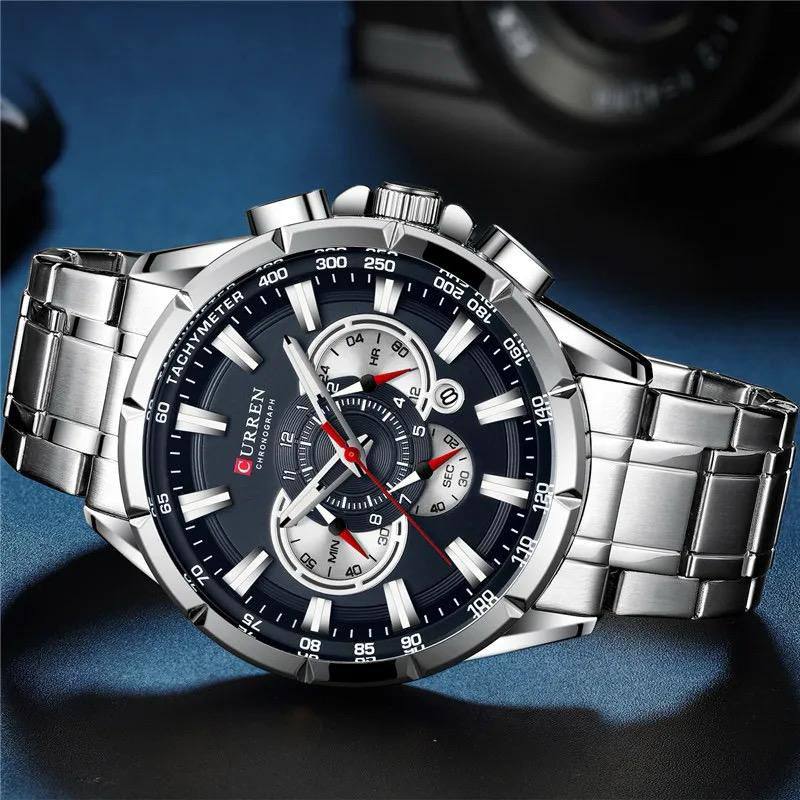 GENTS CURREN 8395 CHRONOGRAPH DATE DISPLAY WATER RESISTANT STAINLESS STEEL LUMINOUS DIAL BLACK GREEN BLUE BLACK GOLD CURREN BRANDED BOX