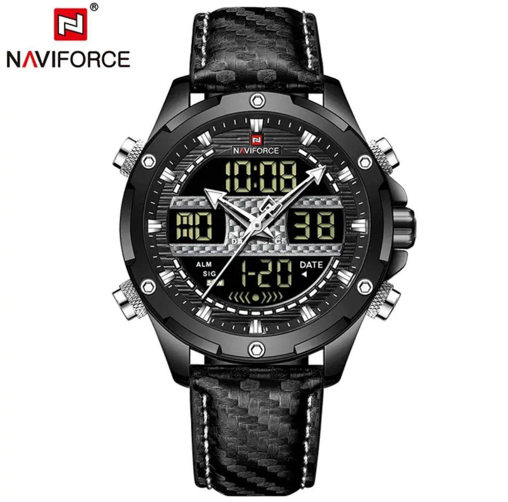 NAVIFORCE GENTS WATCH #NF 9194 ANALOGUE & DIGITAL DISPLAY LIGHT BUTTON WATER RESISTANT BATTERY POWERED BLACK