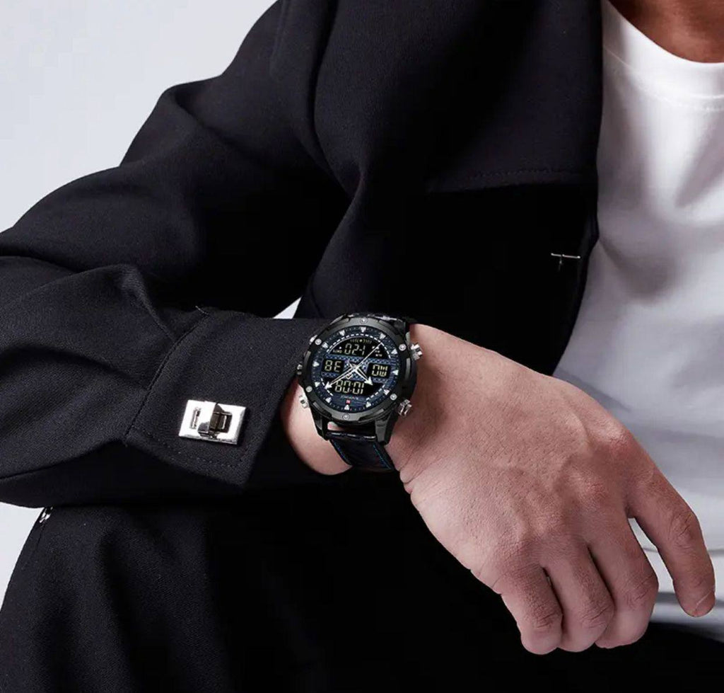 NAVIFORCE GENTS WATCH #NF 9194 ANALOGUE & DIGITAL DISPLAY LIGHT BUTTON WATER RESISTANT BATTERY POWERED BLACK