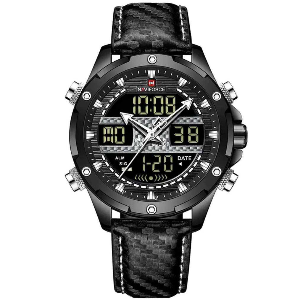 NAVIFORCE GENTS WATCH #NF 9194 ANALOGUE & DIGITAL DISPLAY LIGHT BUTTON WATER RESISTANT BATTERY POWERED BLACK