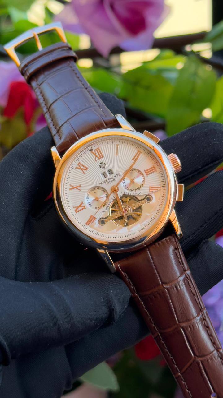 AUTOMATIC PATEK PHILIPPE TOURBILLON MACHINE STAINLESS STEEL WATER RESISTANT DAY,DATE,MONTH DISPLAY FINELY POLISHED STRAPS AUTOMATIC MOVEMENT