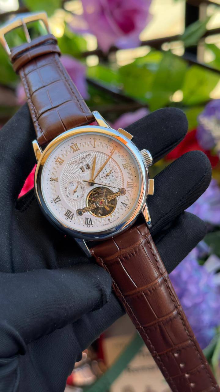 AUTOMATIC PATEK PHILIPPE TOURBILLON MACHINE STAINLESS STEEL WATER RESISTANT DAY,DATE,MONTH DISPLAY FINELY POLISHED STRAPS AUTOMATIC MOVEMENT