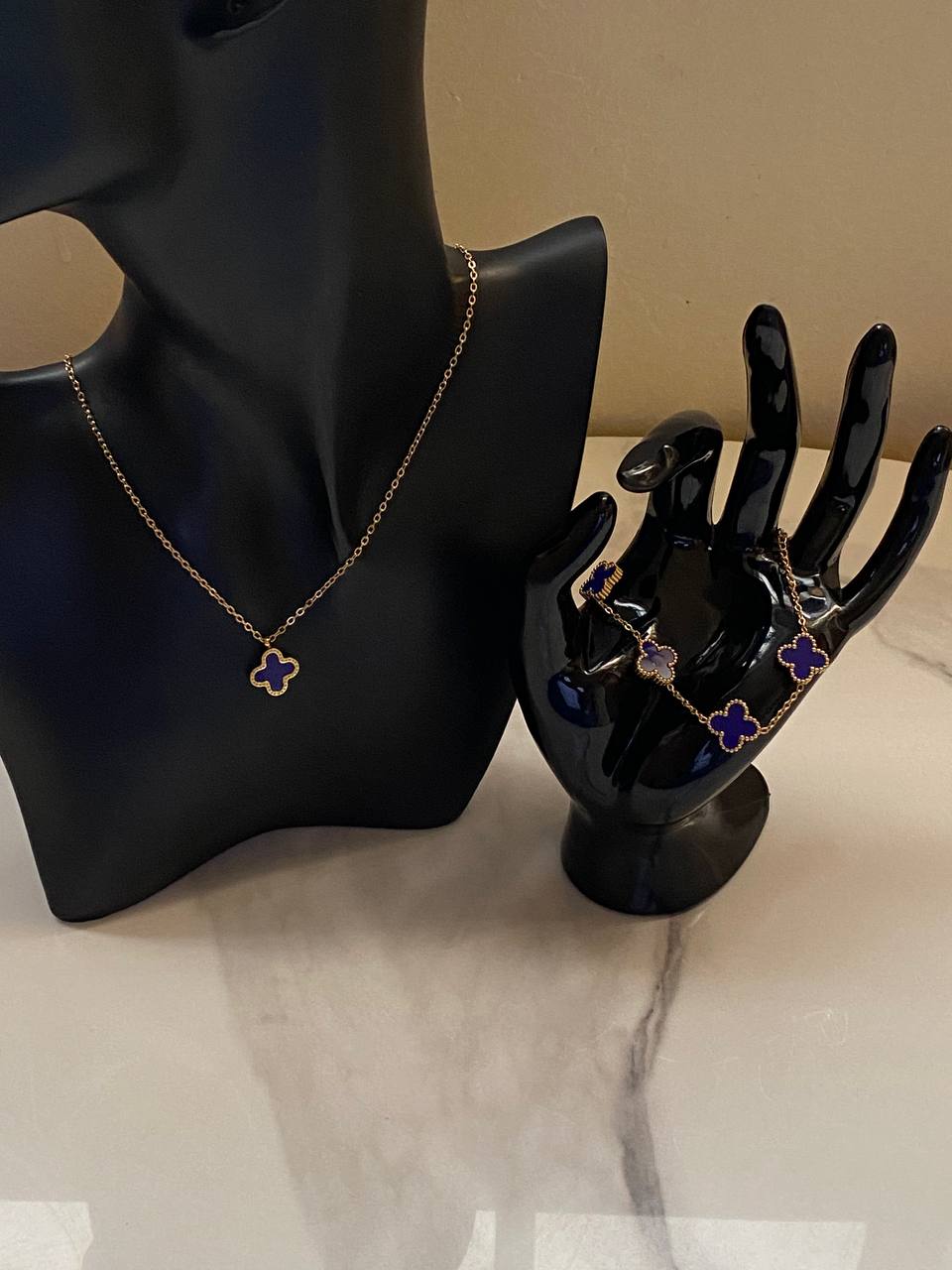 VAN CLEEF HYPOALLERGENIC SET (NECKLACE X BRACELET) TARNISH/FADE FREE STAINLESS STEEL HYPOALLERGENIC JEWELLERY BOX &100